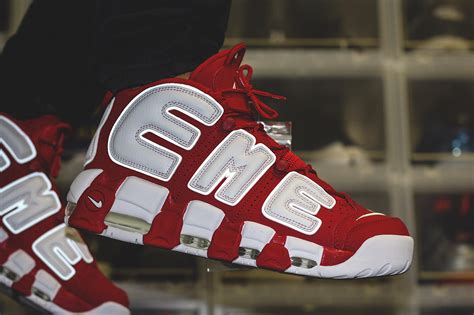 replica supreme x nike air more uptempo red|nike air more supreme red.